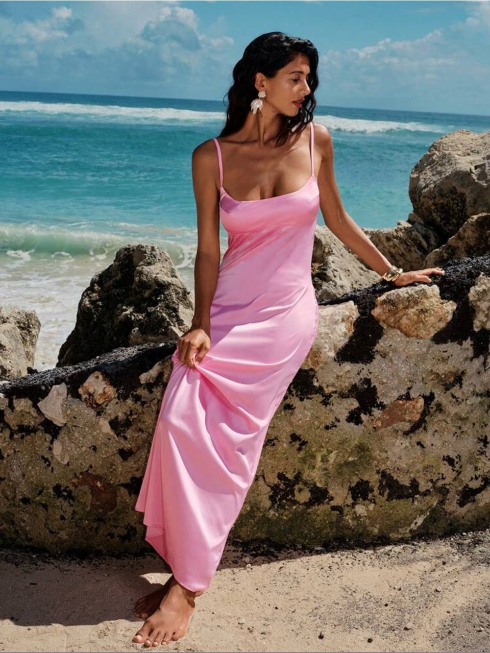SHEIN Size Medium 6 Pink Long Sleeveless Dress Party Prom Dress